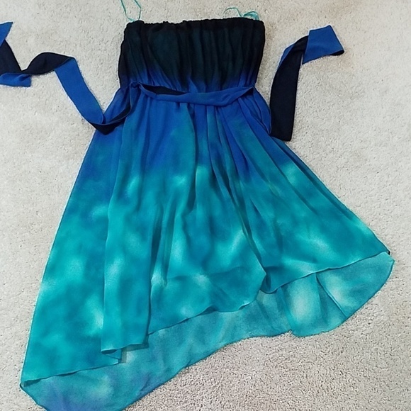 Max & Cleo~Size S~Blue/Green Asymmetric Dress NWT. - Picture 9 of 11